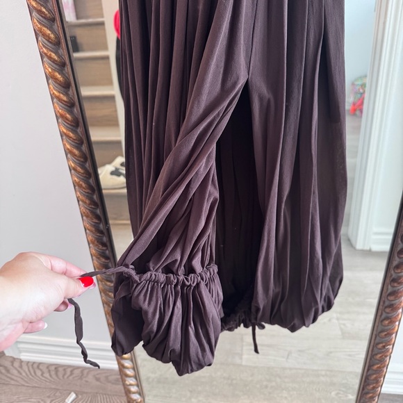 PHILOSOPHY DI LORENZO SERAFINI Draped stretch tulle dress Brown Long Sleeve US2 - Picture 4 of 10